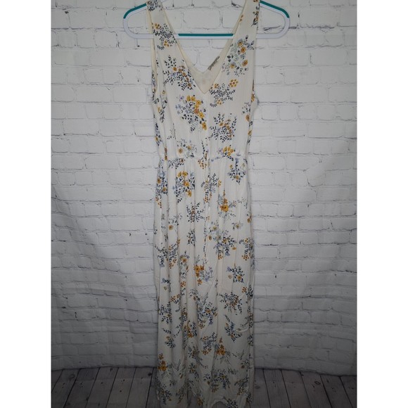 Lucky Brand Dresses & Skirts - Lucky Brand White Floral Maxi V Neck Sleveless Drawstring Tie Dress Size M $129